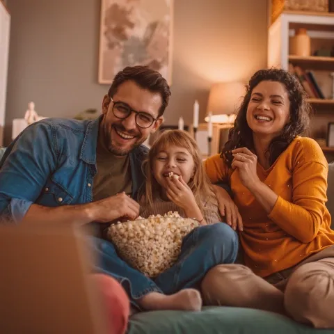 iPrimus family of five enjoying entertainment on a couch